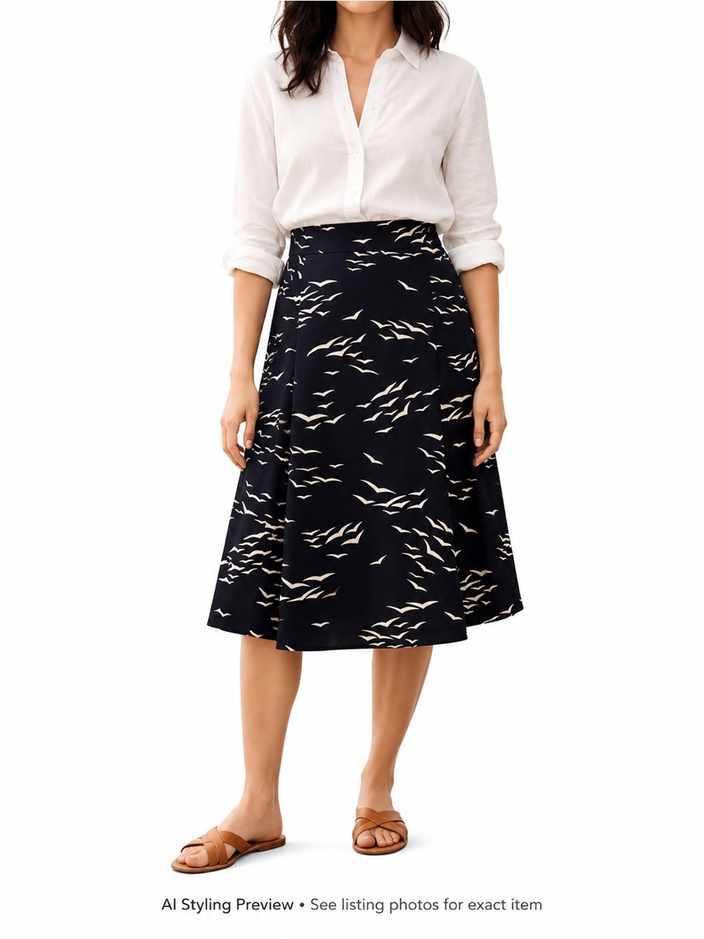 Banana Republic XS Navy Cream Abstract Print A-Line Midi Skirt